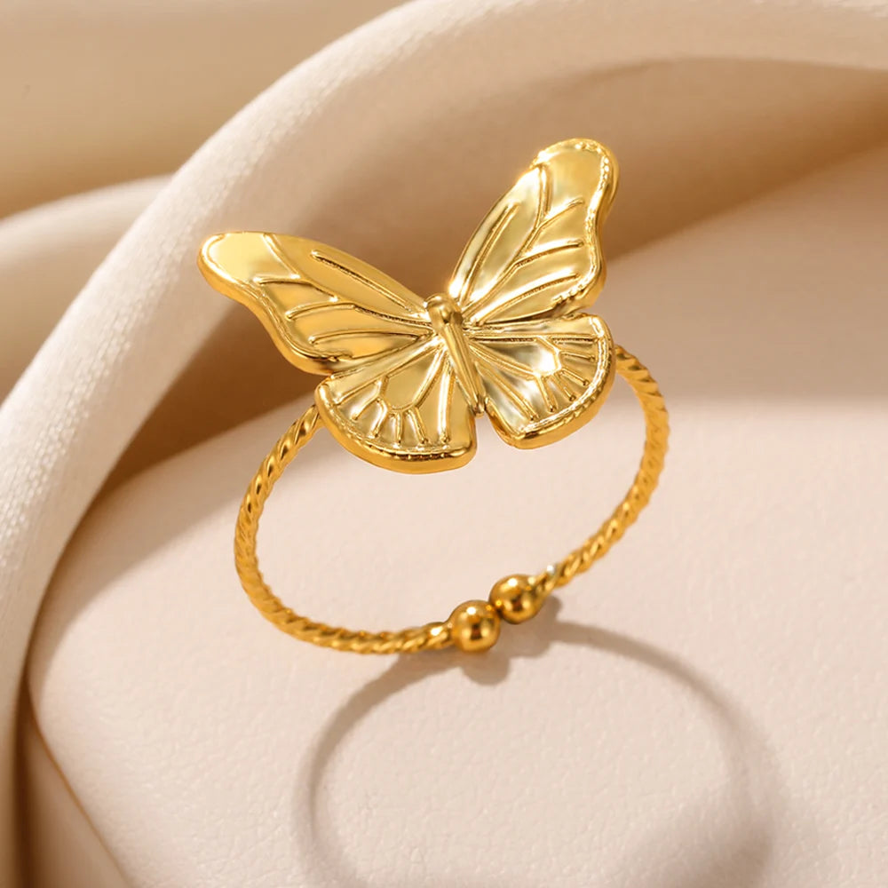 Stainless Steel Rings for Women Aesthetic Sunflower Gold Plated Wedding Couple Ring Jewelry Vintage Accessories