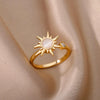 Stainless Steel Rings for Women Aesthetic Sunflower Gold Plated Wedding Couple Ring Jewelry Vintage Accessories
