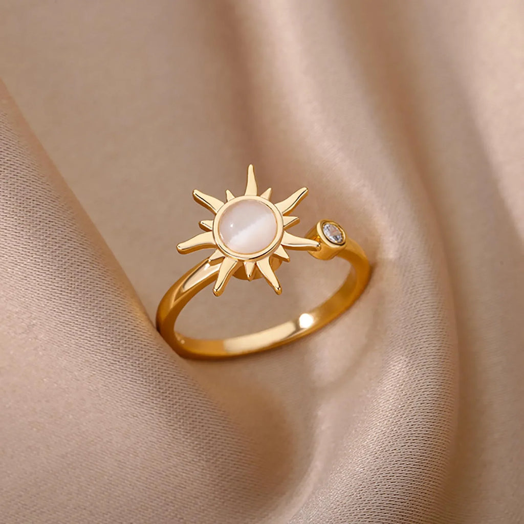 Stainless Steel Rings for Women Aesthetic Sunflower Gold Plated Wedding Couple Ring Jewelry Vintage Accessories