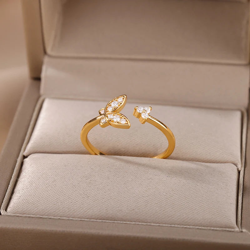 Stainless Steel Rings for Women Aesthetic Sunflower Gold Plated Wedding Couple Ring Jewelry Vintage Accessories