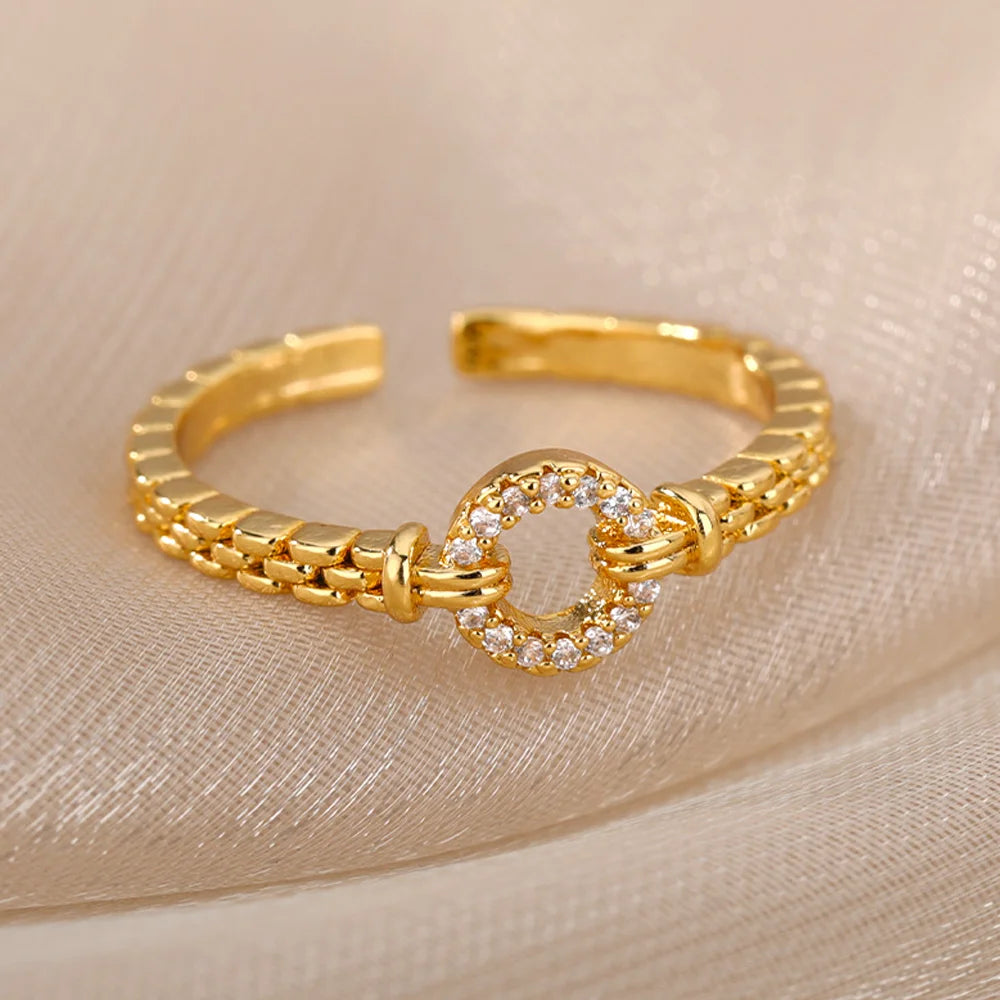 Stainless Steel Rings for Women Aesthetic Sunflower Gold Plated Wedding Couple Ring Jewelry Vintage Accessories