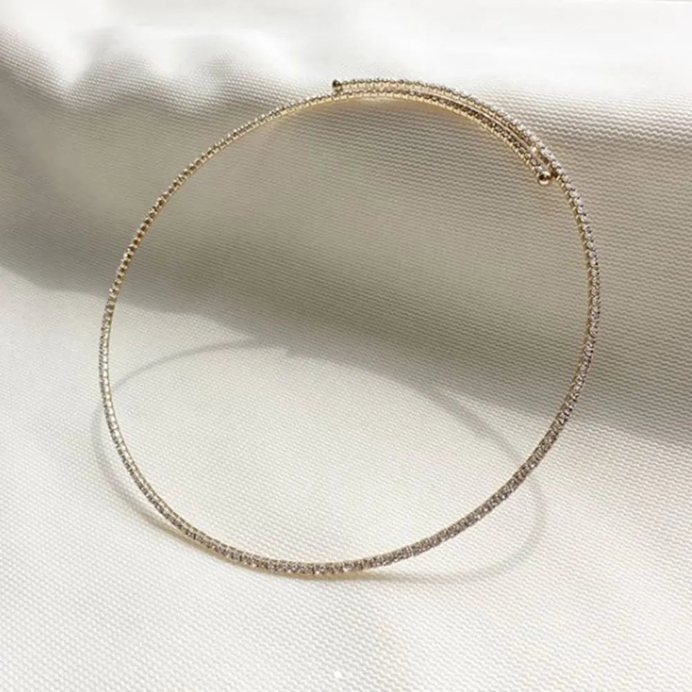 StoneFans Choker Necklaces Torques Collar Women Statement Rhinestone Simple Open Collar Necklace Ladies Party Necklace