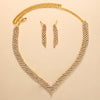 StoneFans Wedding Lozenge Step Style Rhinestone Necklace Earrings Set For Women Jewelry Choker Tassel Earring Bridal Gift Party