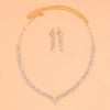 StoneFans Wedding Lozenge Step Style Rhinestone Necklace Earrings Set For Women Jewelry Choker Tassel Earring Bridal Gift Party