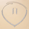 StoneFans Wedding Lozenge Step Style Rhinestone Necklace Earrings Set For Women Jewelry Choker Tassel Earring Bridal Gift Party