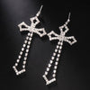 Stonefans Bridal Crystal Cross Shape Long Earrings Sparkly Accessories Rhinestone Dangle Earrings for Women Wedding Jewelry