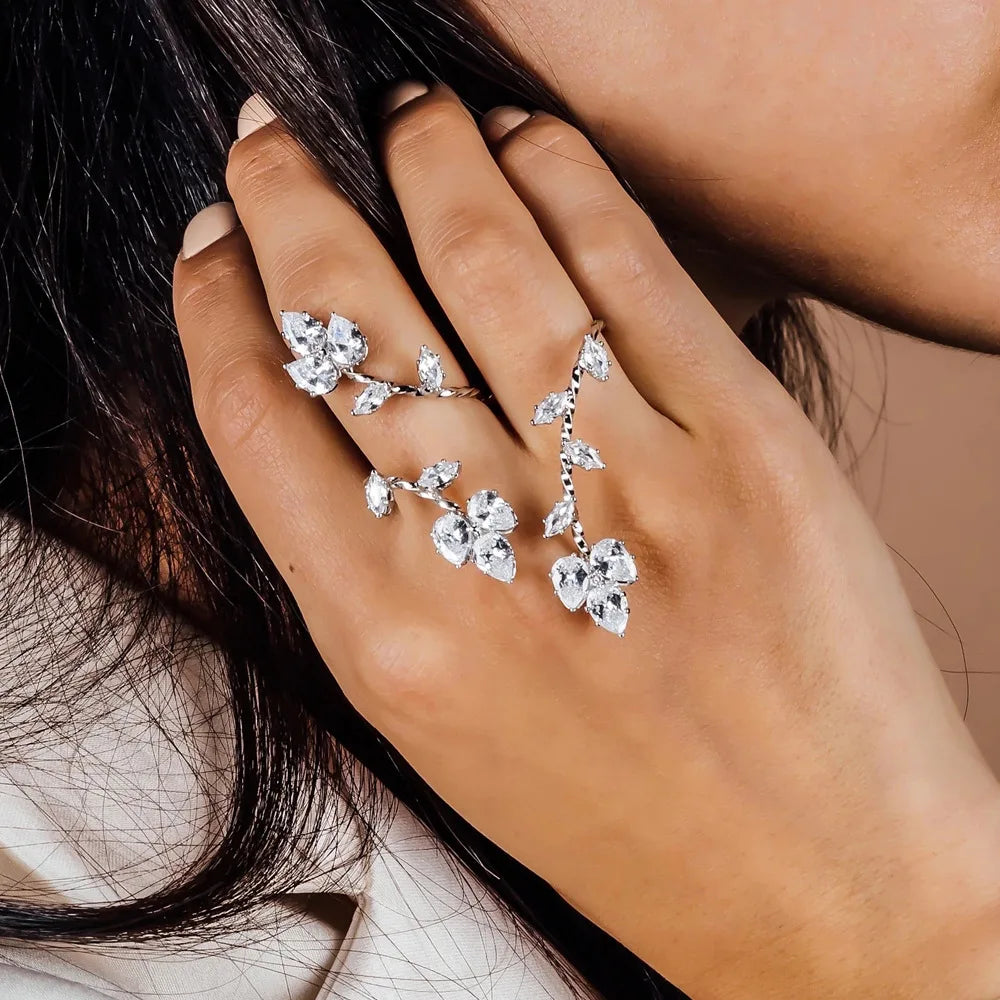 Stonefans CZ AAAAA Leaf Ring Adjustable Women Y2K Luxury Wedding Jewelry Bride Party Accessories Decoration Rings Gifts