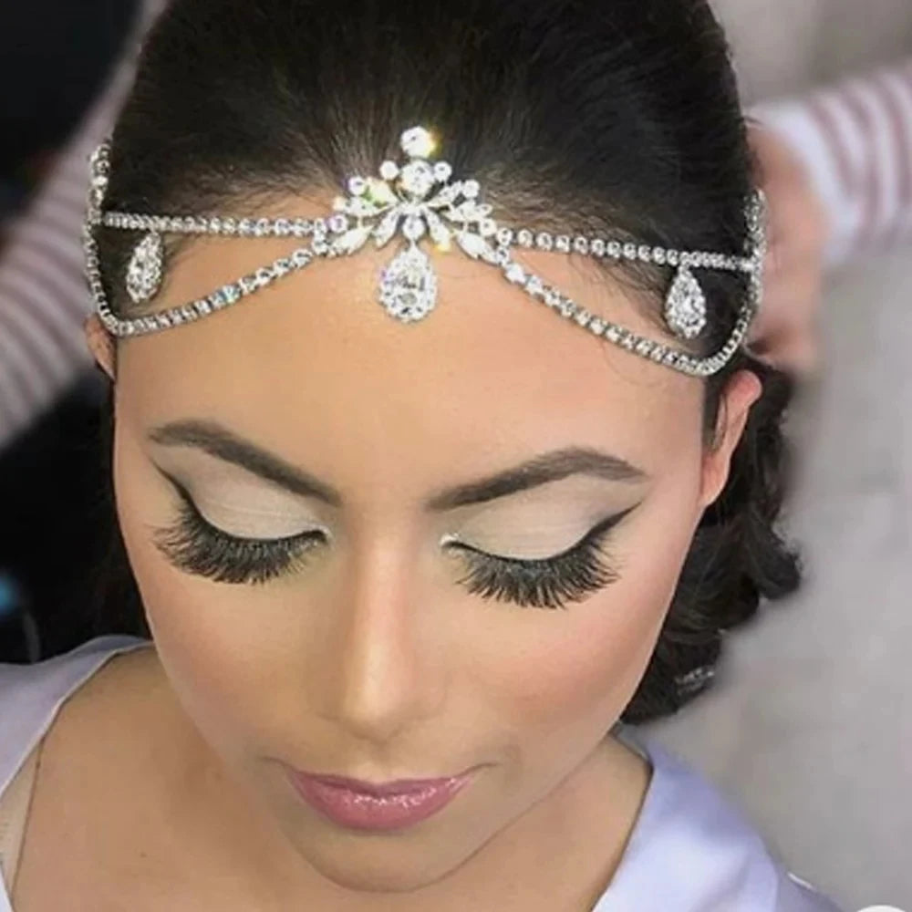 Stonefans Crown Double Pendant Tiara for Wedding Bride Headband Women Rhinestone Hair Chain Accessories Aesthetic Ethiopian Gift