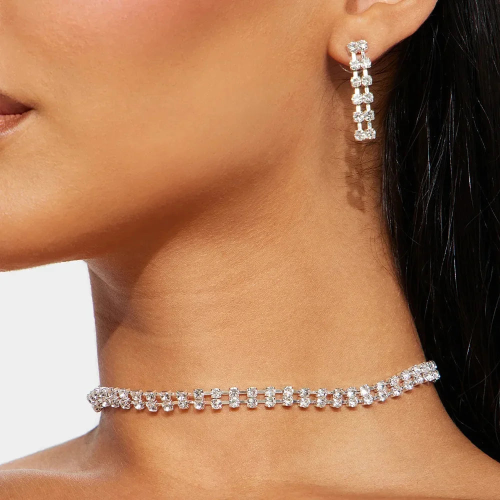 Stonefans Double Row Necklace And Earring Set Free Shipping Rhinestone Weddings Banquet Accessory Decoration Accessories Gifts