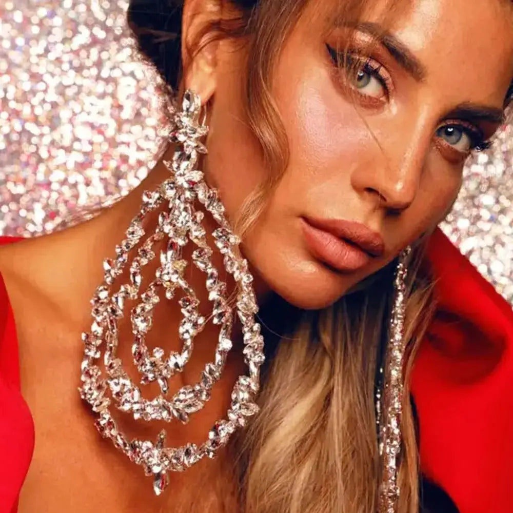 Stonefans Elegant Jewelry Exaggerated Layered Earrings Hanging Prom for Women 2024 New Show Oversize Rhinestone Earrings