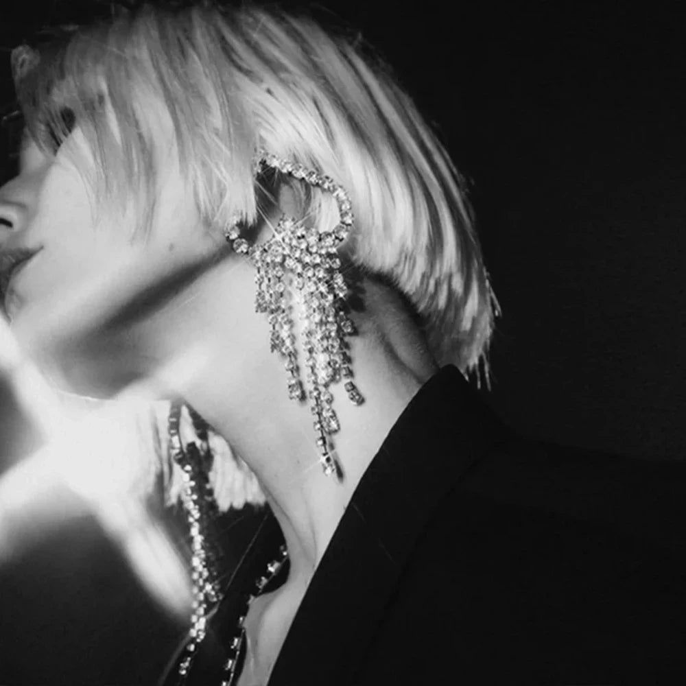 Stonefans Elegant Shiny Rhinestone Heart Dangle Earrings for Women Jewelry 2024 Trendy Statement Earrings Accessories