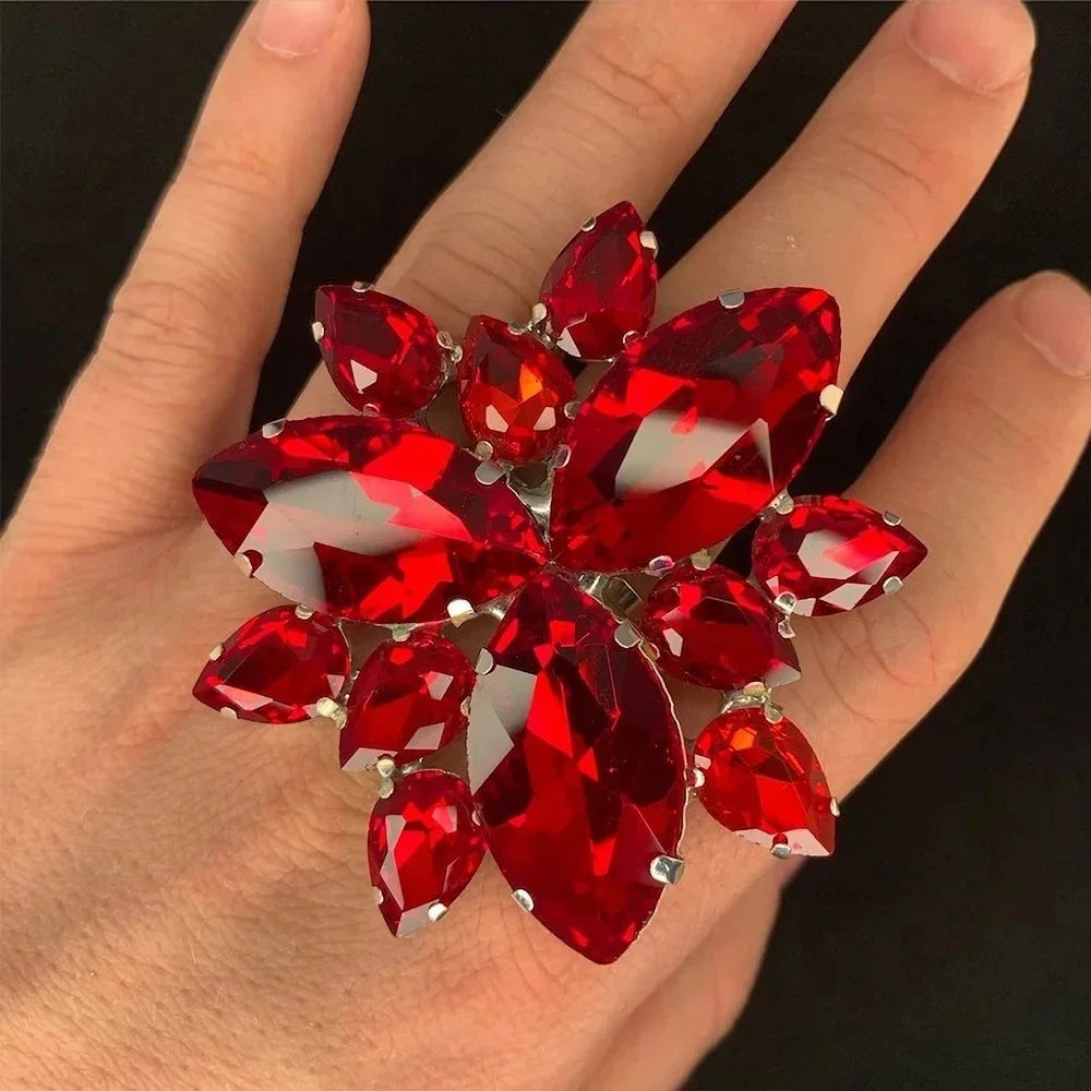 Stonefans Exaggerate Rhinestone Drop Rings for Women 2023 Drag Queen Accessories Club Crystal Ring Adjustable Jewelry Gift