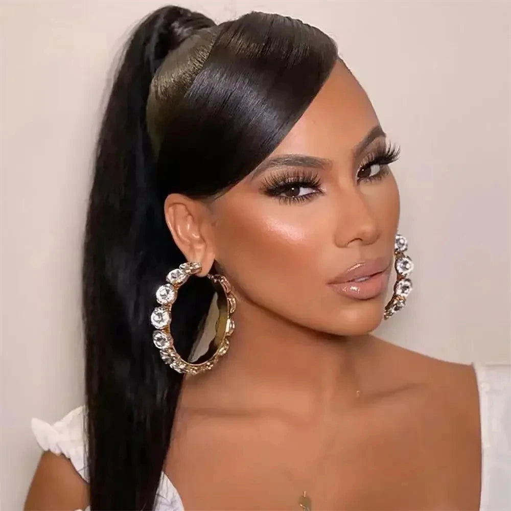 Stonefans Exaggerated Style Shiny Crystal Earrings Statement Rhinestone Big Circle Hoop Earrings For Women Jewelry Gift Party