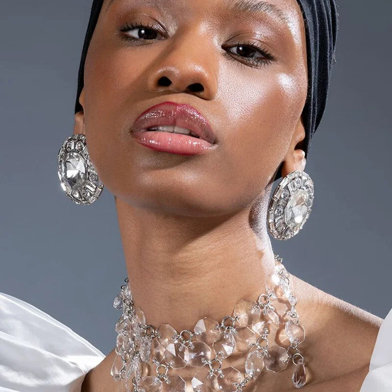 Stonefans Big Crystal Clip Earrings for Women Rhinestone Luxury Bling without Piercing Round Clip Earrings Party Gifts