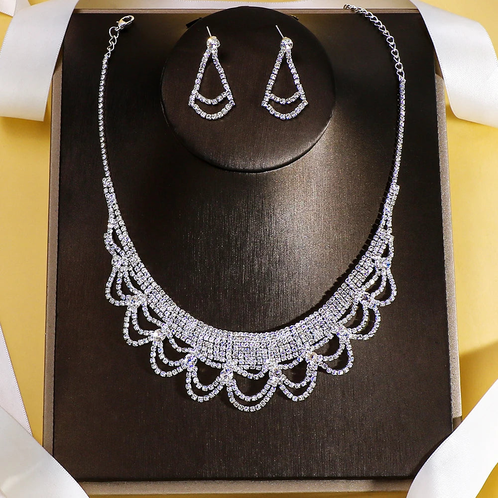 Stonefans Rhinestone Necklace and Earrings Set for Women Crystal Multi-layered Bride Jewelry Set Wedding Accessories