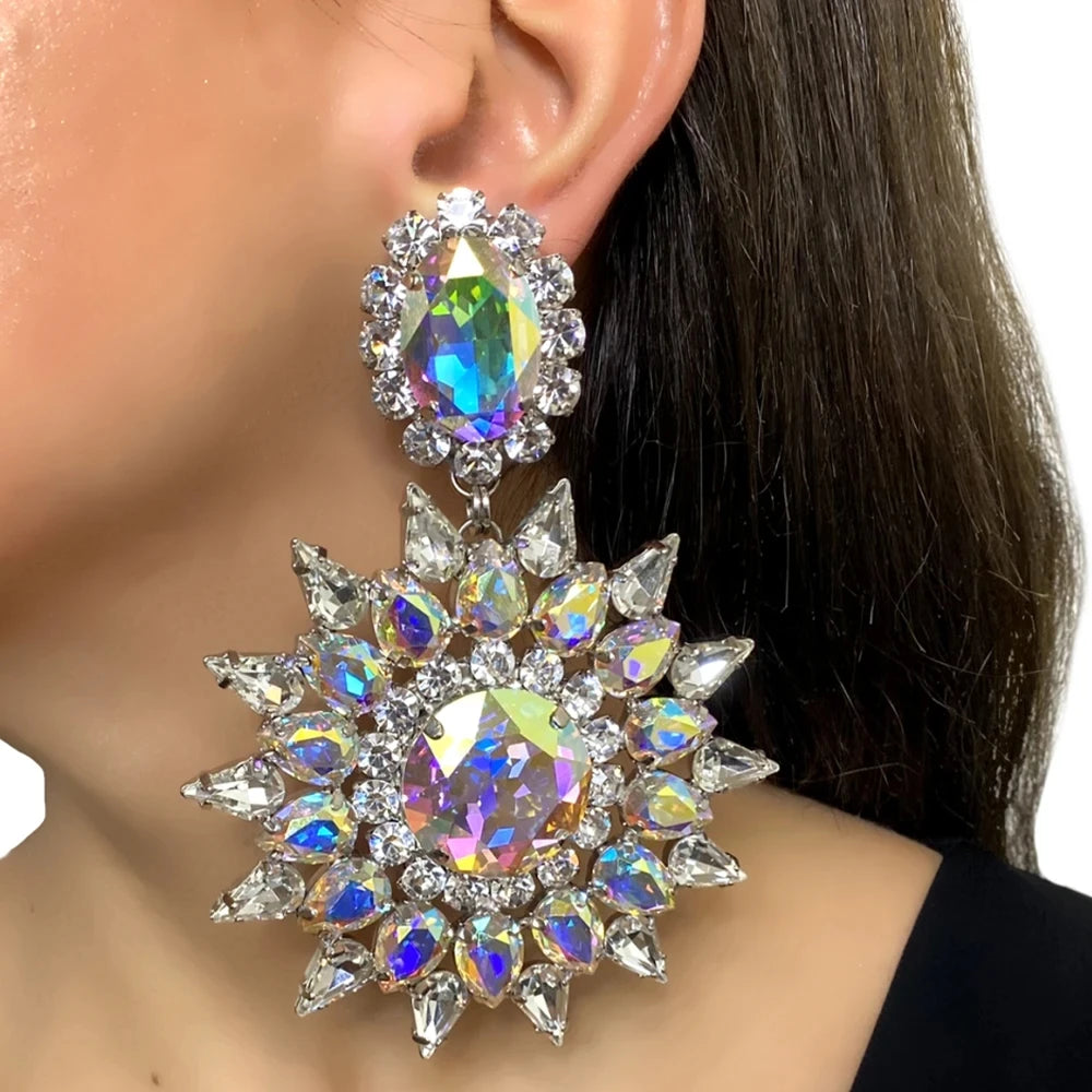 Stonefans Geometry Crystal Dangle Earrings Trendy for Women Exaggerated Rhinestones Statement Earrings Luxury Piercing Jewelry