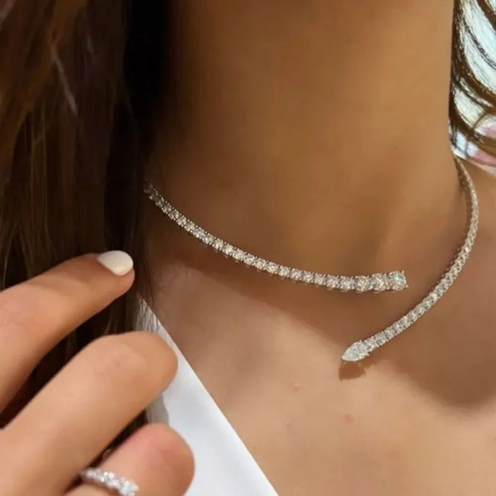 Stonefans Geometry Rhinestone Collar Necklace Jewelry for Women Adjustable Open Collar Elasticity Choker Party Gift