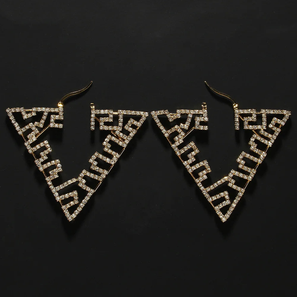 Stonefans Hollow Triangle Hoop Earrings Crystal Accessories for Women Jewelry Vintage Geometric Rhinestone Earrings Wedding