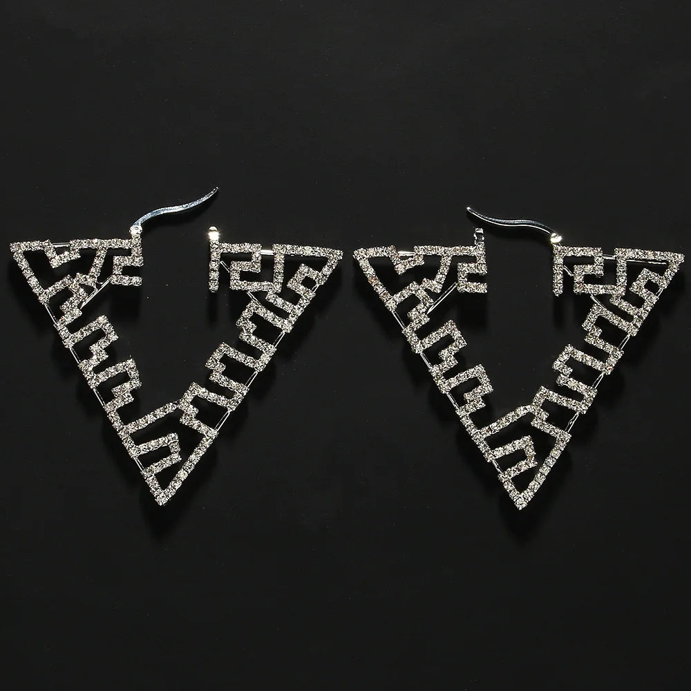 Stonefans Hollow Triangle Hoop Earrings Crystal Accessories for Women Jewelry Vintage Geometric Rhinestone Earrings Wedding