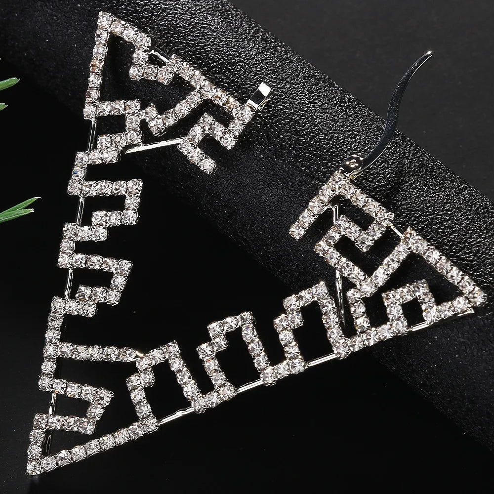 Stonefans Hollow Triangle Hoop Earrings Crystal Accessories for Women Jewelry Vintage Geometric Rhinestone Earrings Wedding
