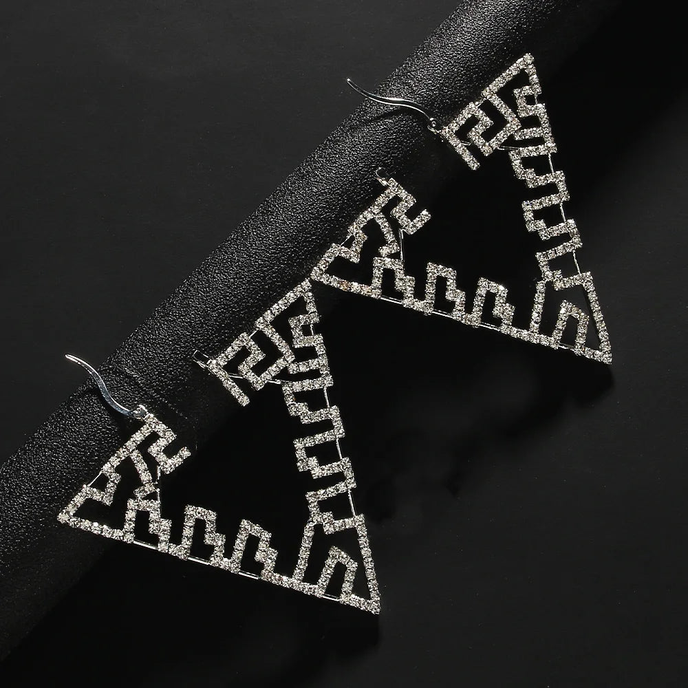 Stonefans Hollow Triangle Hoop Earrings Crystal Accessories for Women Jewelry Vintage Geometric Rhinestone Earrings Wedding