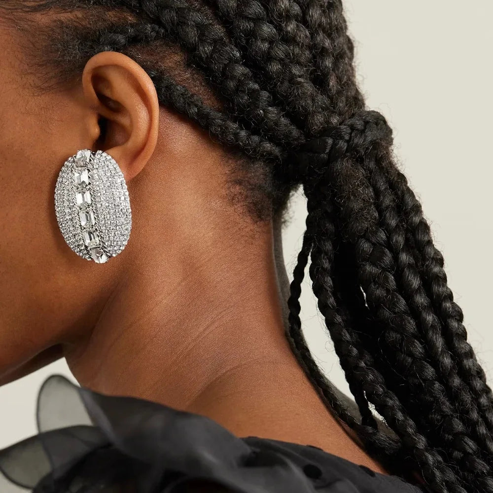 Stonefans Large Round Clip on Earrings Women No Piercing Accessories Design Rhinestone Clip Earrings Wedding Ear Jewelry