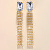 Stonefans Luxury Big Square Rhinestone Long Tassel Earrings for Women Party Jewelry Shiny Crystal Geometric Dangle Earrings