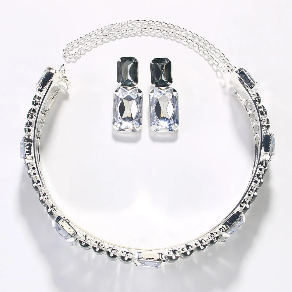 Stonefans Oversize Choker Necklace Set Rhinestone for Women Wedding Indian Earring Costume Bridal Accessories Jewelry Decoration