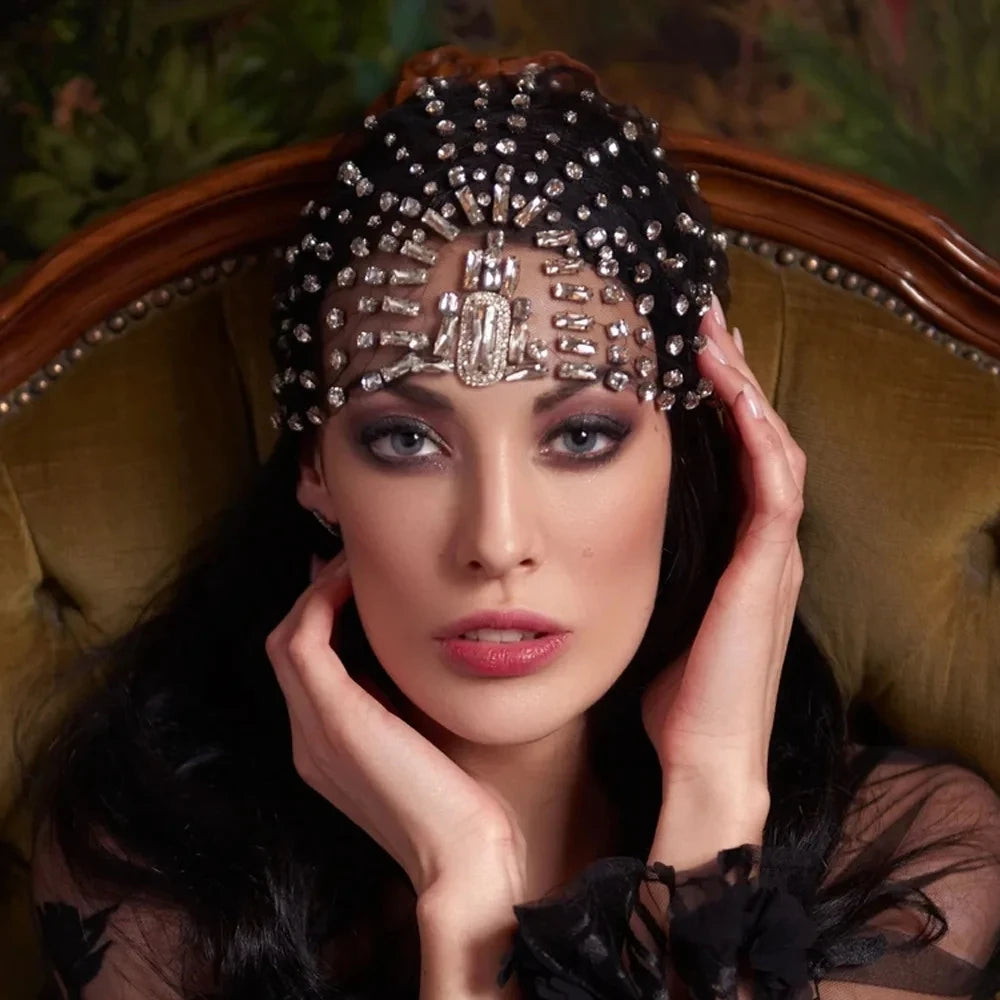 Stonefans Rhinestone Bridal Headband Hat Forehead Hair Accessories Jewelry Wedding Crystal Head Chain Women Headpiece