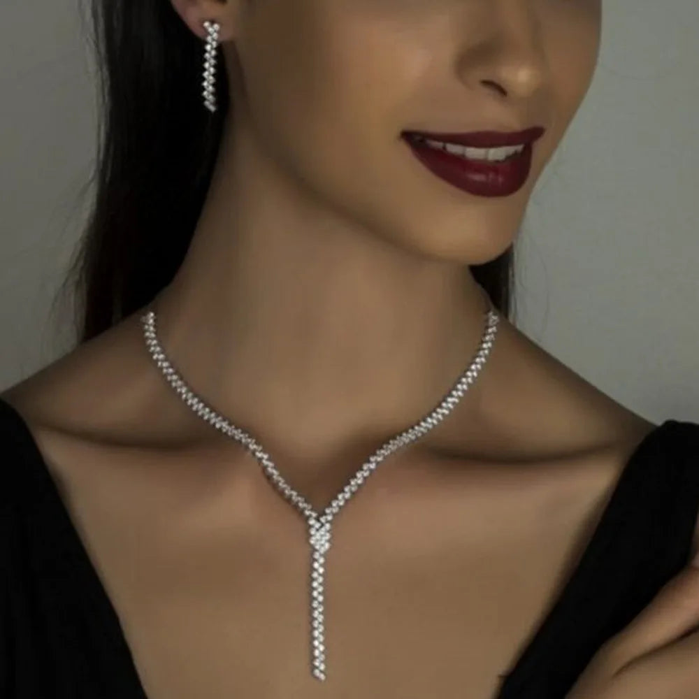 Stonefans Rhombus Y Necklace Earring Set for Women Rhinestone Bridal Full Jewelry Sets Party Luxury Dubai Nigeria Crystal Gifts