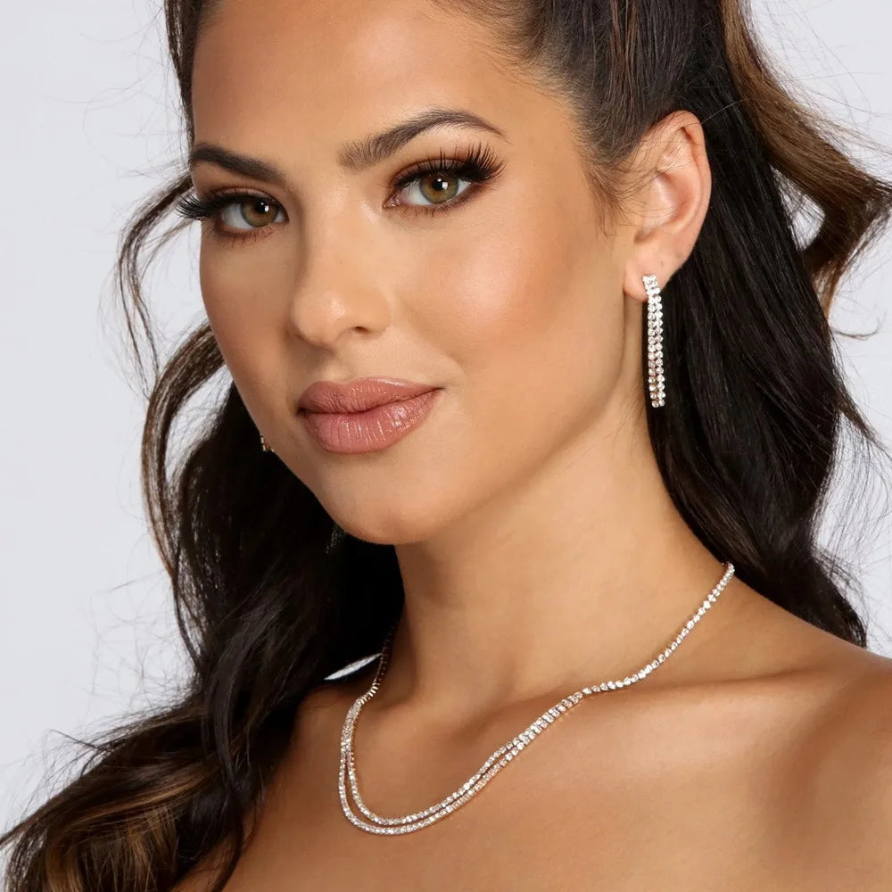 Stonefans Simple Geometric Necklace Earrings Set Women Crystal Earrings for Girls Bride 2024 Jewelry Sets Accessories  Wedding