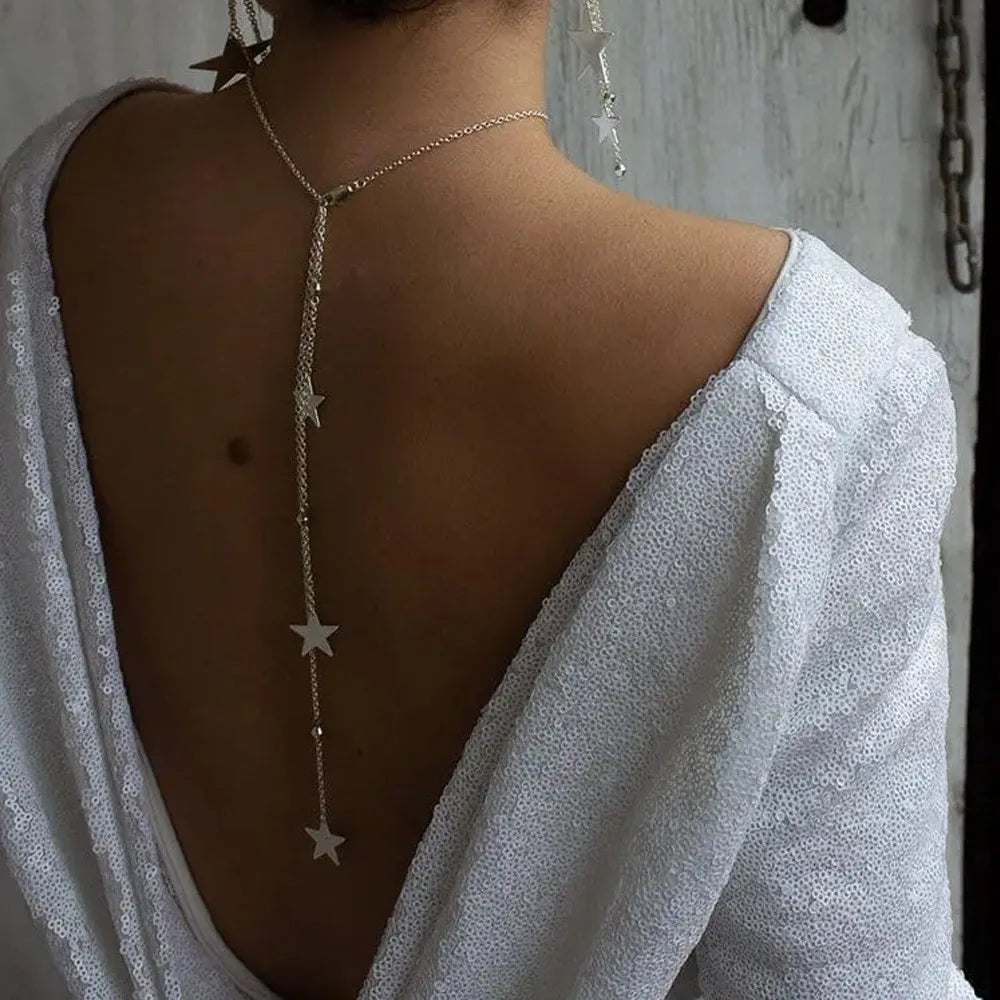 Stonefans Star Back Chain for Women Backless Dress Accessory Body Jewelry Y2k Luxury Rhinestones Weddings Decorations Rave Gift