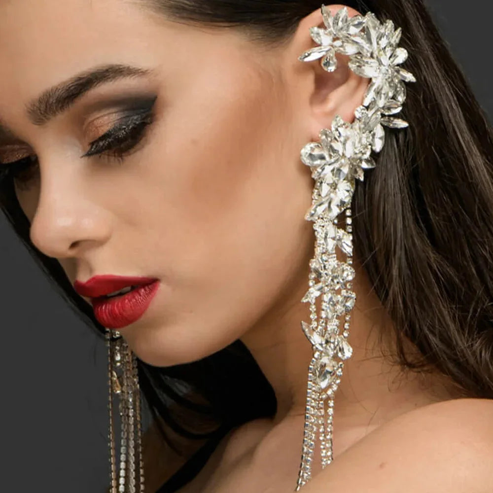 Stonefans Tassel Geometric Ear Clips Without Piercing Jewelry Earring for Women 2024 Bride Party Eear Cuff Accessories