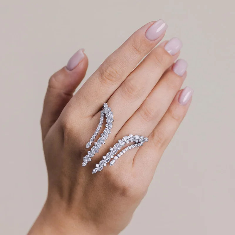 Stonefans Two Finger Cubic Zirconia Rings Adjustable Jewelry for Women Luxury Designer Jewelry Wedding Ring Bride Accesorios