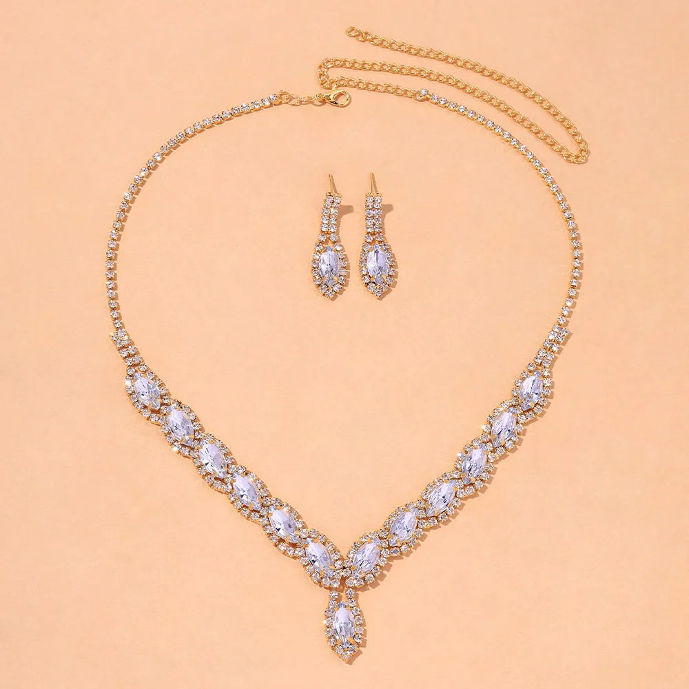 Stonefans Vintage Luxury Horse Eye Crystal Earrings Set Wholesale Rhinestone Flower Necklace Bridal Jewelry Sets Wedding Gift