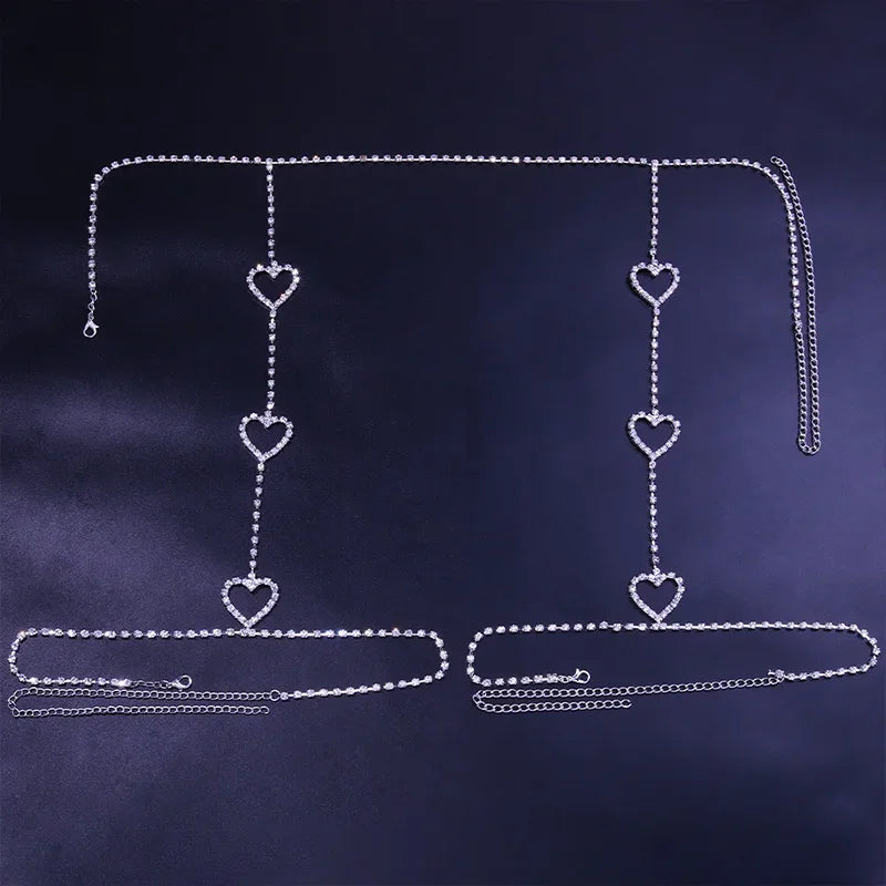 Stonefans Vintage Rhinestone Heart Thigh Chain for Women Sexy Love Leg Chains Crystal Waist Thigh Chain Nightclub Body Jewelry