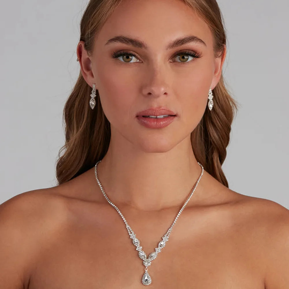 Stonefans Water Drop Necklace Earrings Sets Luxury Crystal Bridal Jewelry Sets Wedding for Women Africa Jewelry Bridesmaid Gift