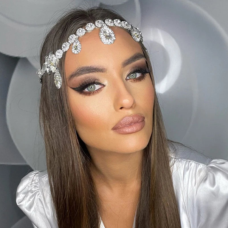 Stonefans Water Drop Pendant Head Chain Jewelry Bridal Rhinestone Headband 2022 Forehead Headpiece Wedding Indian Girls