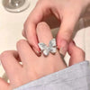 Summer Blue Crystal Butterfly Rings for Women Silver Color Y2K Trend Creative Rhinestone Opening Rings Party Jewelry Gifts