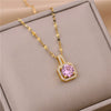Sweet Zircon Crystal Pendant Necklace For Women Korean  Stainless Steel Clavicle Chain Jewelry Female Wedding Accessories