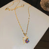 Sweet Zircon Crystal Pendant Necklace For Women Korean  Stainless Steel Clavicle Chain Jewelry Female Wedding Accessories