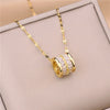 Sweet Zircon Crystal Pendant Necklace For Women Korean  Stainless Steel Clavicle Chain Jewelry Female Wedding Accessories