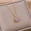 Sweet Zircon Crystal Pendant Necklace For Women Korean  Stainless Steel Clavicle Chain Jewelry Female Wedding Accessories