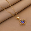 Sweet Zircon Crystal Pendant Necklace For Women Korean  Stainless Steel Clavicle Chain Jewelry Female Wedding Accessories