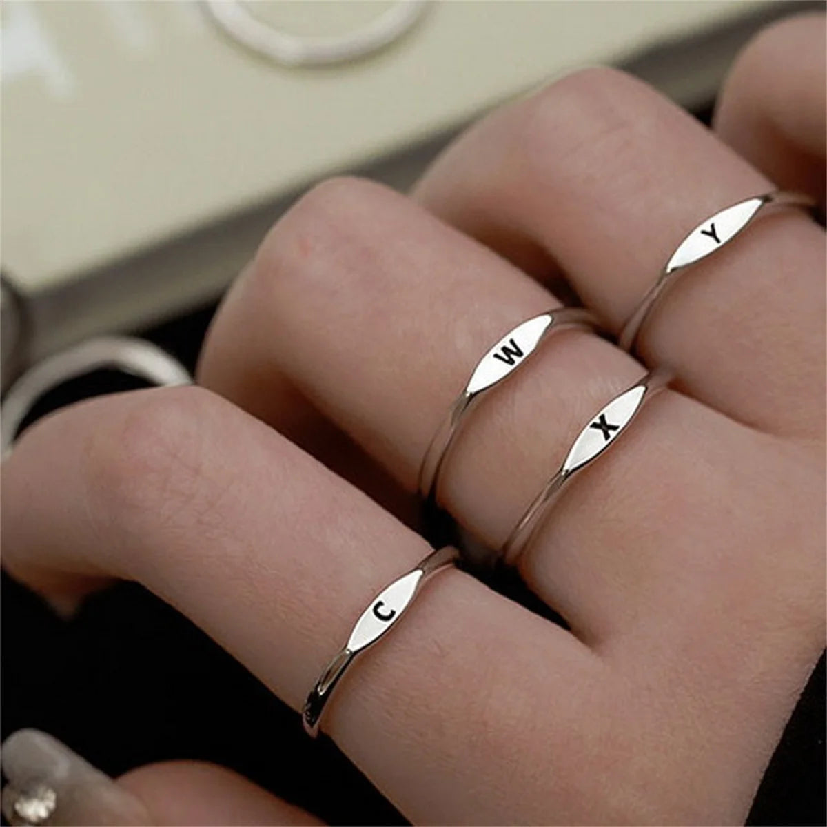 Tiny A-Z Initial Finger Rings For Women  Silver Color 26 Alphabet Letters Opening Ring Couple Birthday Aesthetic Jewelry