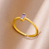Tiny Green Zircon Round Rings For Women Geometric Stainless Steel Ring   Wedding Christmas Jewelry Gift