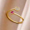 Tiny Green Zircon Round Rings For Women Geometric Stainless Steel Ring   Wedding Christmas Jewelry Gift