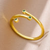 Tiny Green Zircon Round Rings For Women Geometric Stainless Steel Ring   Wedding Christmas Jewelry Gift