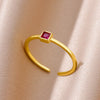 Tiny Green Zircon Round Rings For Women Geometric Stainless Steel Ring   Wedding Christmas Jewelry Gift