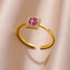 Tiny Green Zircon Round Rings For Women Geometric Stainless Steel Ring   Wedding Christmas Jewelry Gift